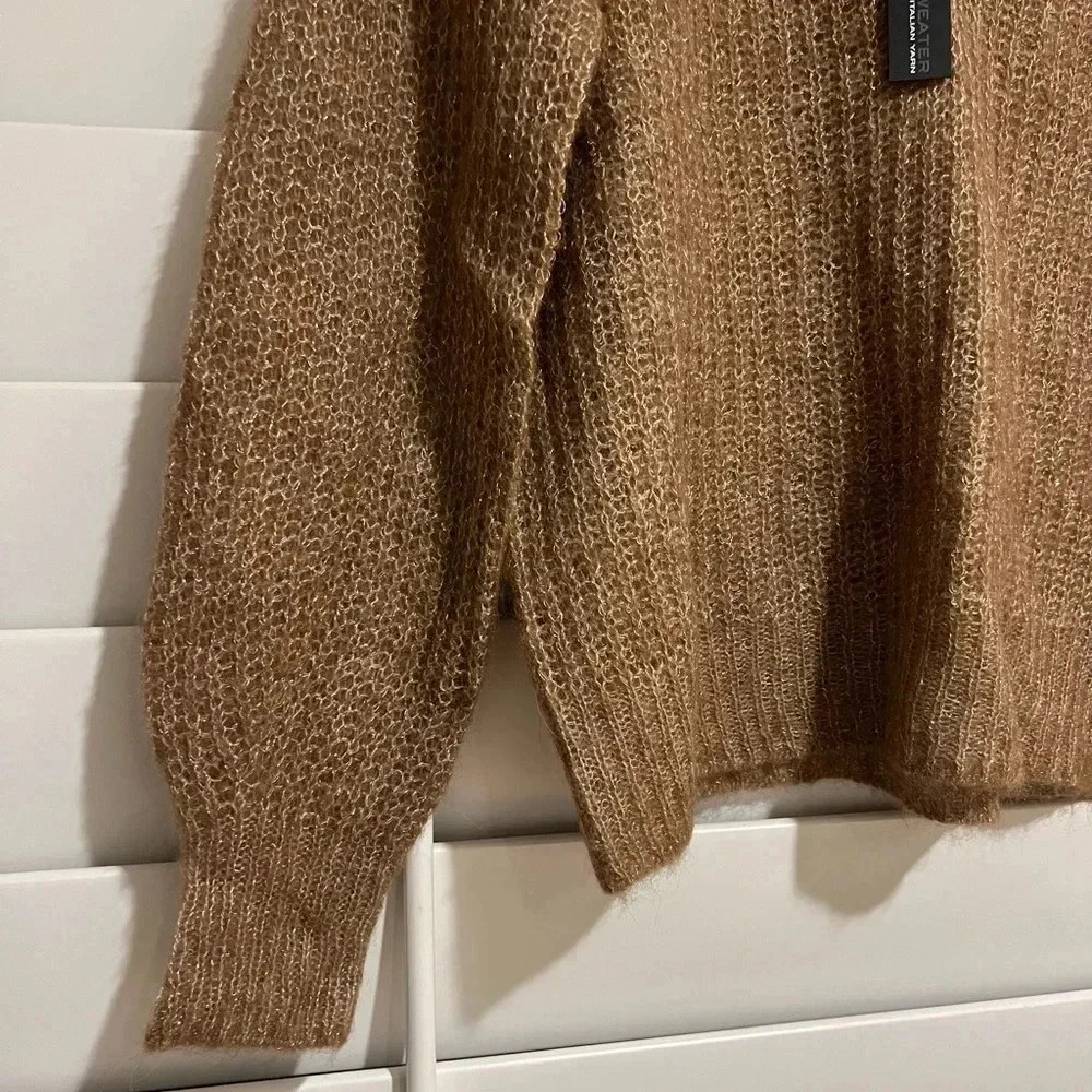 360 CASHMERE NWT Georgina V Neck Baby Alpaca Wool Sweater Camel Gold - Picture 3 of 9
